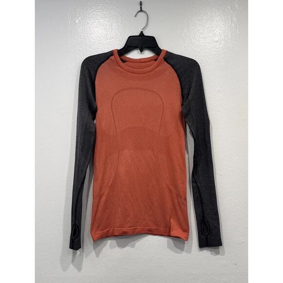 Lululemon Two Tone Run Swiftly Tech Long Sleeve Top Women’s Size 4 Coral Gray - Picture 1 of 6